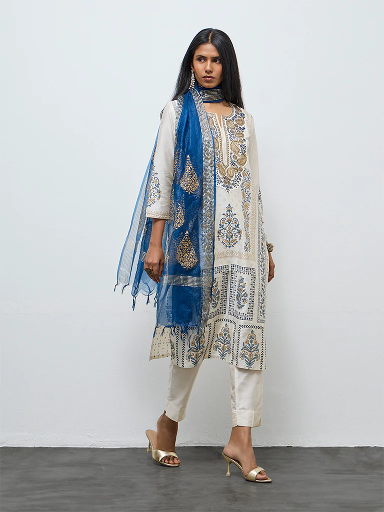 Vark Off-White Printed Straight Ethnic Set - Image 2