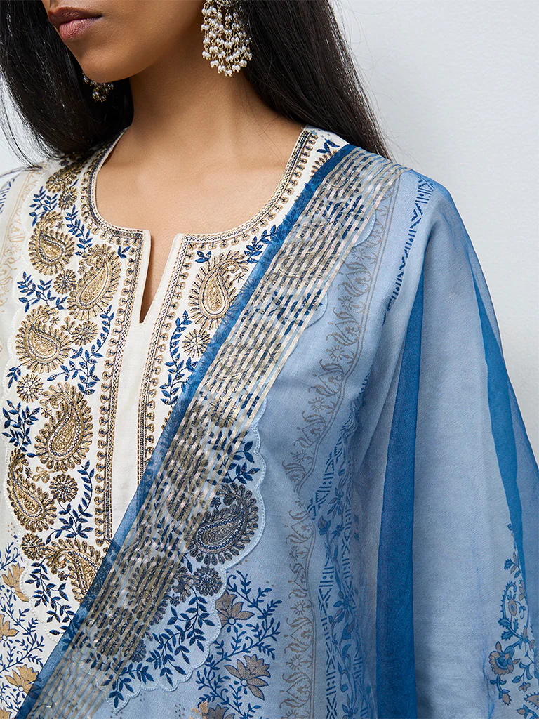 Vark Off-White Printed Straight Ethnic Set - Image 3