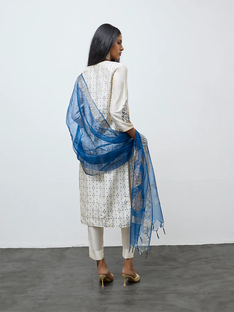 Vark Off-White Printed Straight Ethnic Set - Image 4