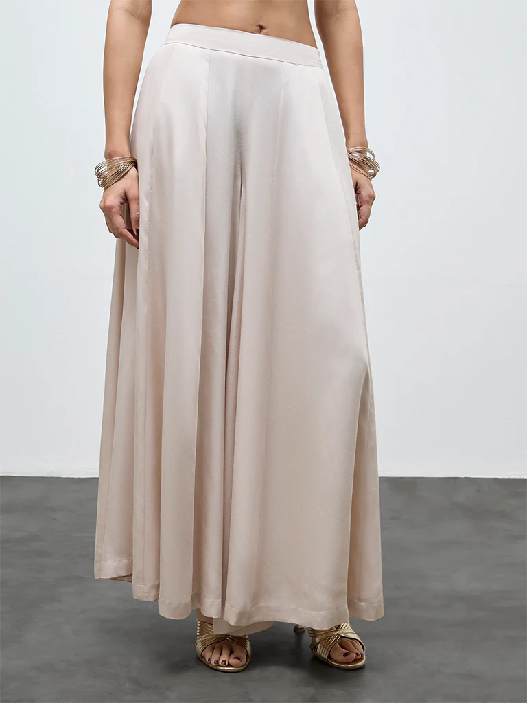 Vark Off-White Solid Palazzos