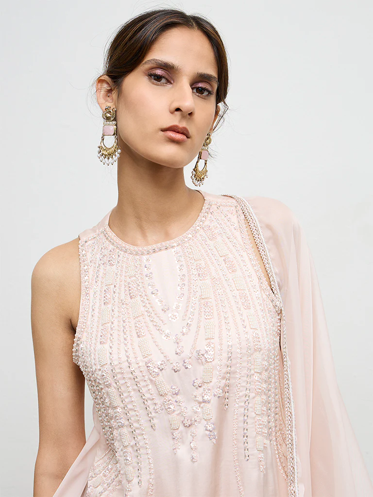 Vark Peach Embellished Ethnic Set - Image 3