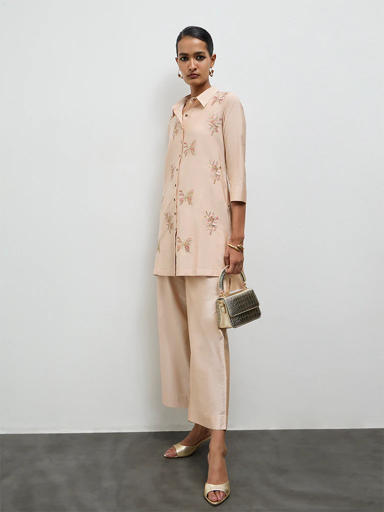 Vark Peach Embellished High-Low Ethnic Set - Image 2
