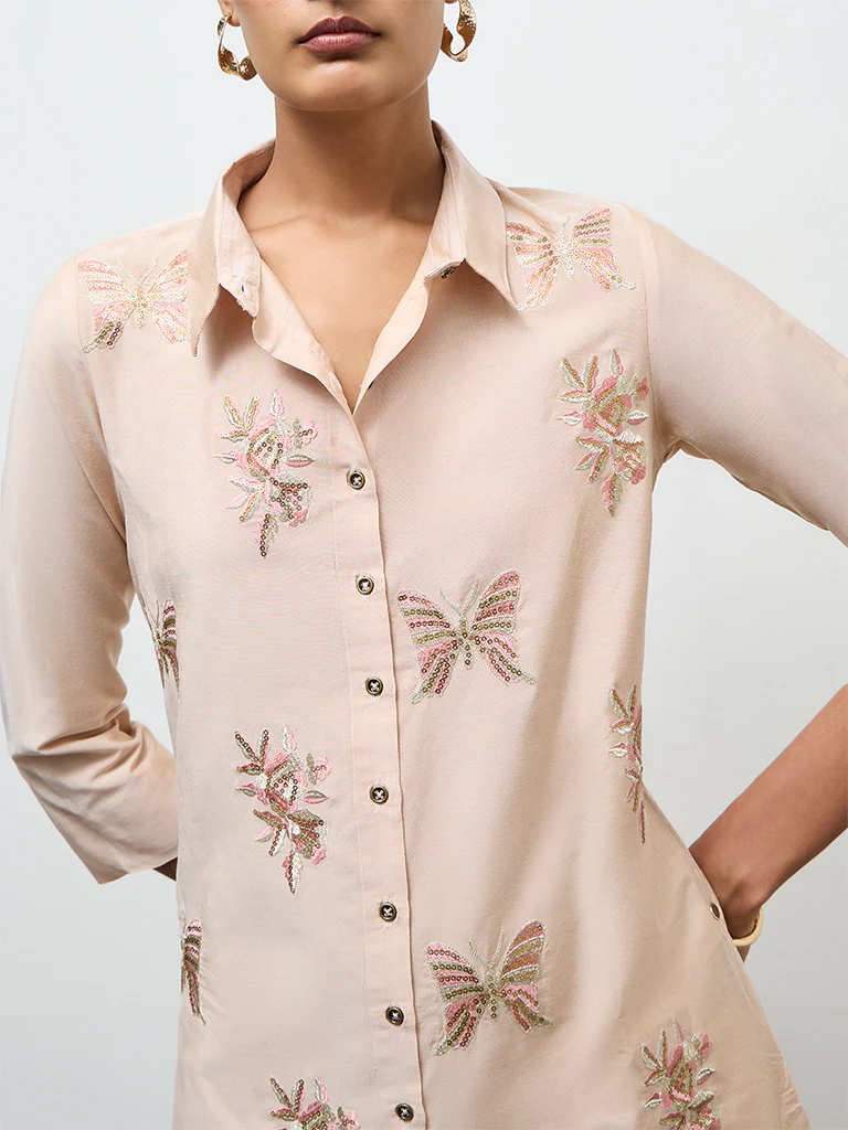 Vark Peach Embellished High-Low Ethnic Set - Image 3