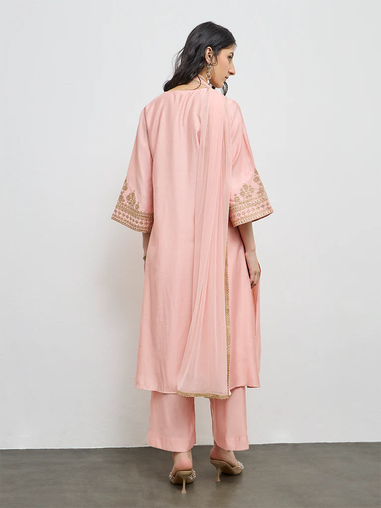 Vark Peach Embroidered A-Line Ethnic Set - Image 4