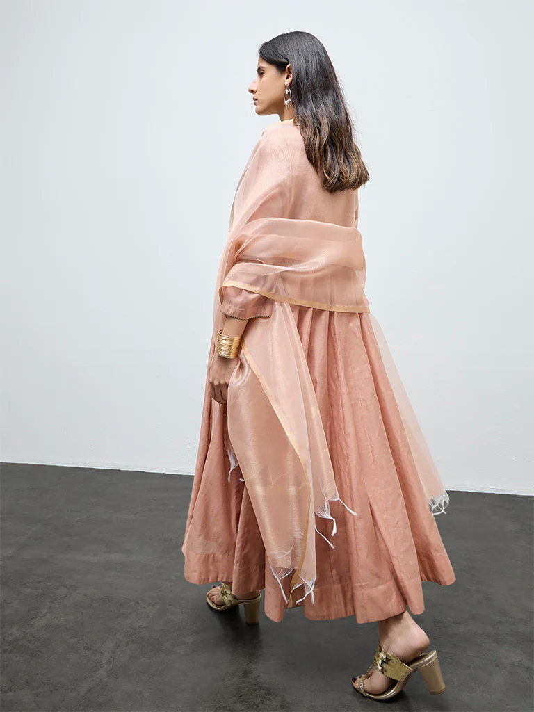 Vark Peach Embroidered A-Line Ethnic Set - Image 4