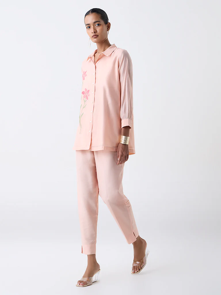 Vark Peach Floral Embroidered Co-ord Set - Image 2
