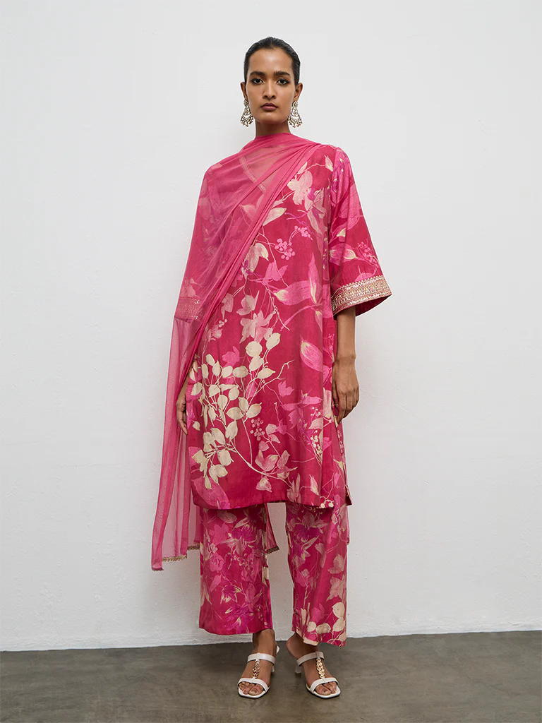 Vark Pink Botanical Pattern A-Line Ethnic Set - Image 2