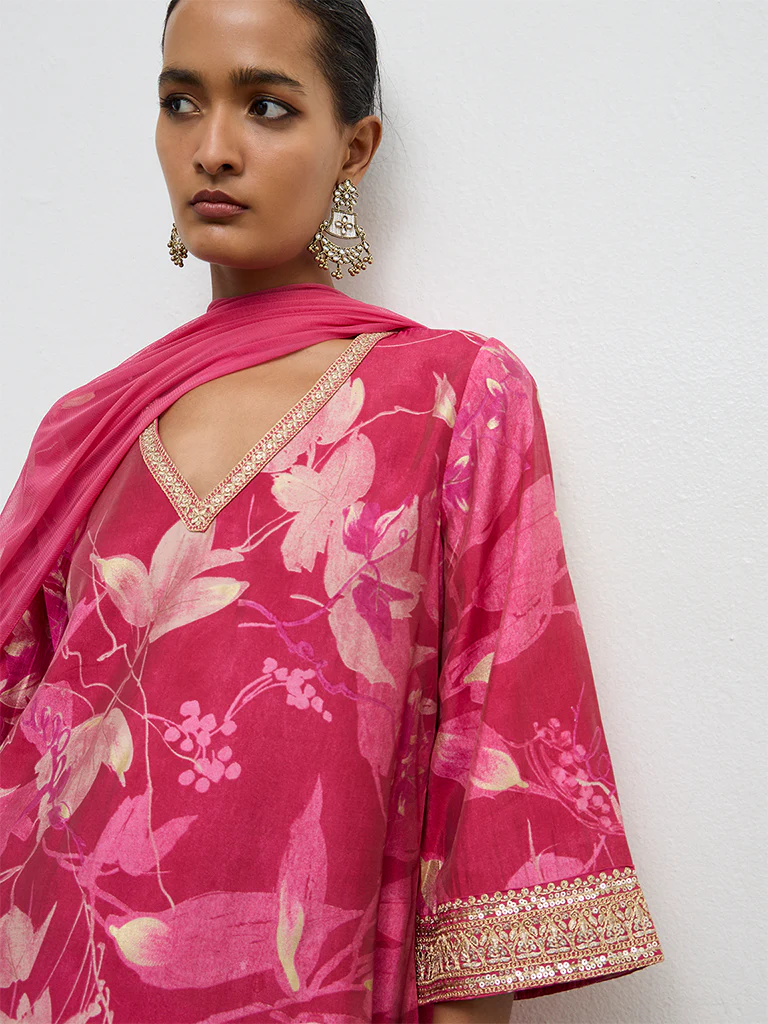 Vark Pink Botanical Pattern A-Line Ethnic Set - Image 3