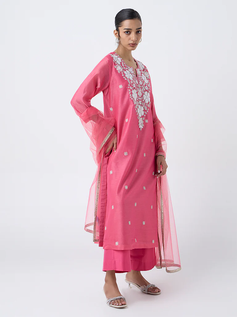 Vark Pink Embellished Cotton-Blend A-Line Ethnic Set - Image 2