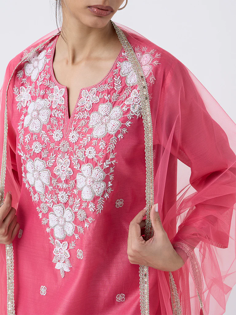 Vark Pink Embellished Cotton-Blend A-Line Ethnic Set - Image 3
