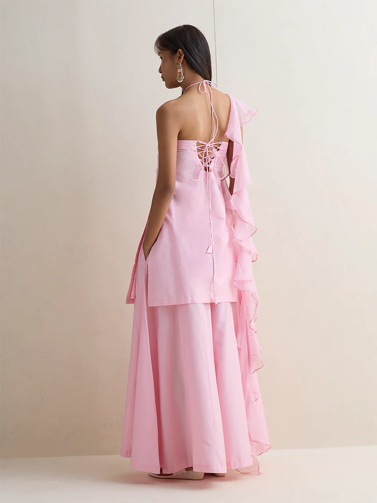 Vark Pink Embroidered A-Line Ethnic Set - Image 4