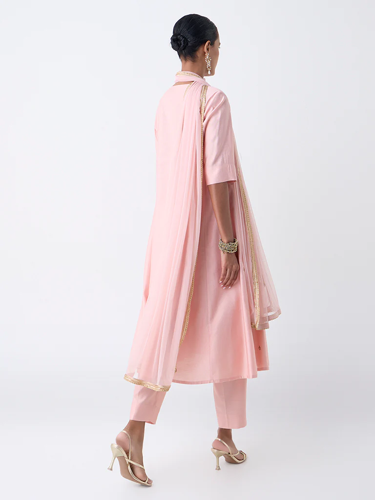 Vark Pink Embroidered Fit-and-Flare Ethnic Set - Image 4