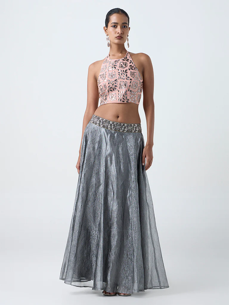Vark Pink Embroidered Halter-Neck Top - Image 2
