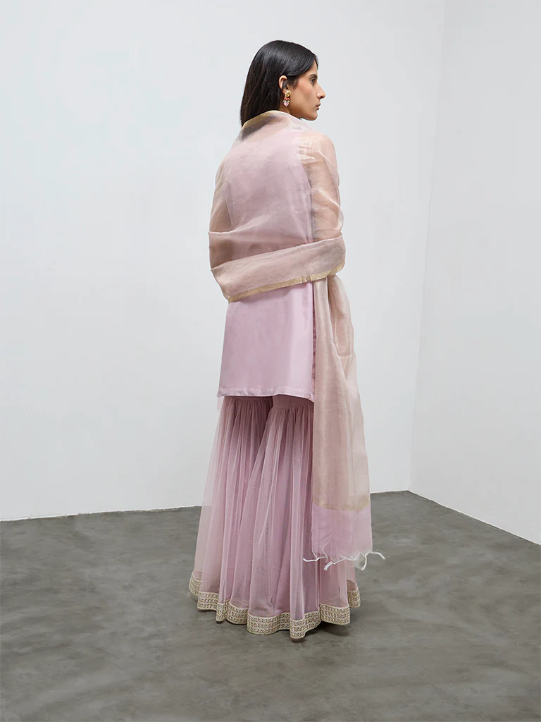 Vark Pink Floral Embroidered Cotton-Blend Straight Ethnic Set - Image 4