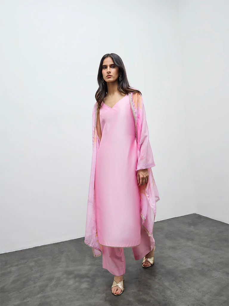 Vark Pink Solid A-Line Ethnic Set - Image 2