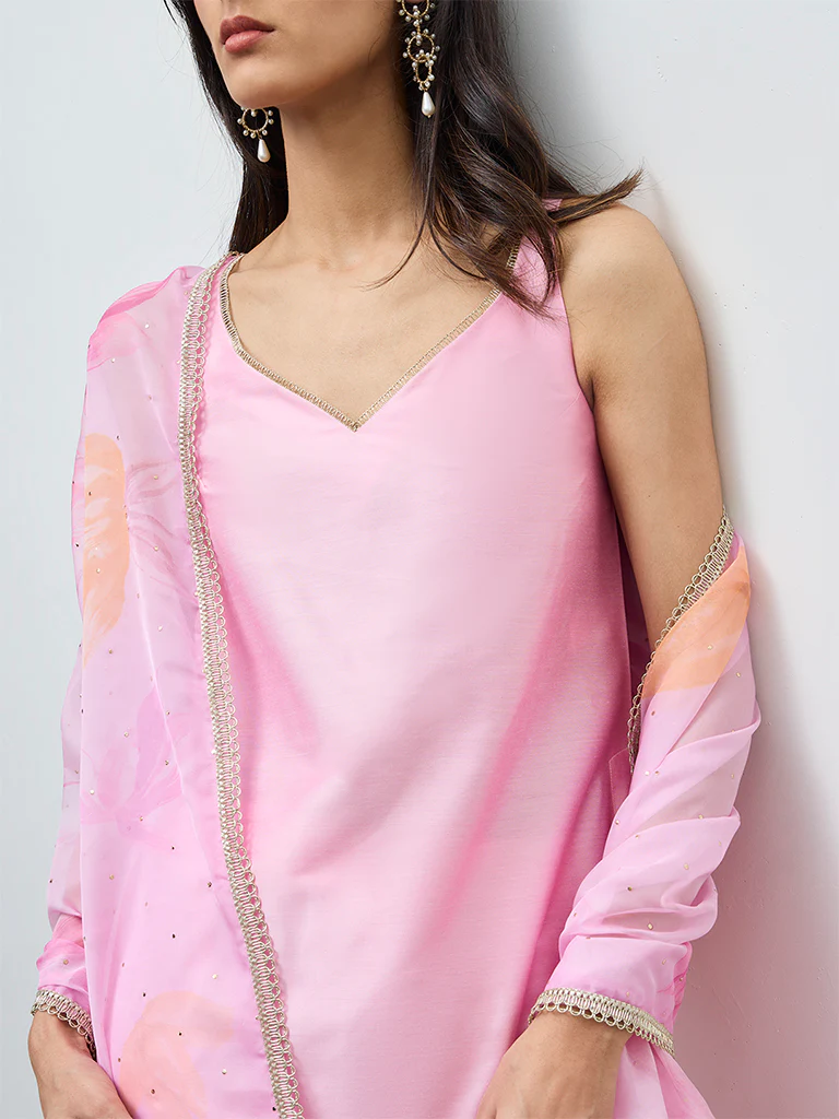 Vark Pink Solid A-Line Ethnic Set - Image 3