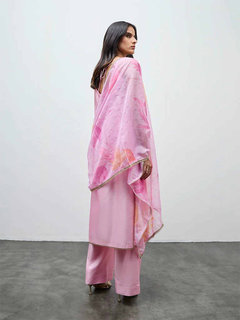 Vark Pink Solid A-Line Ethnic Set - Image 4