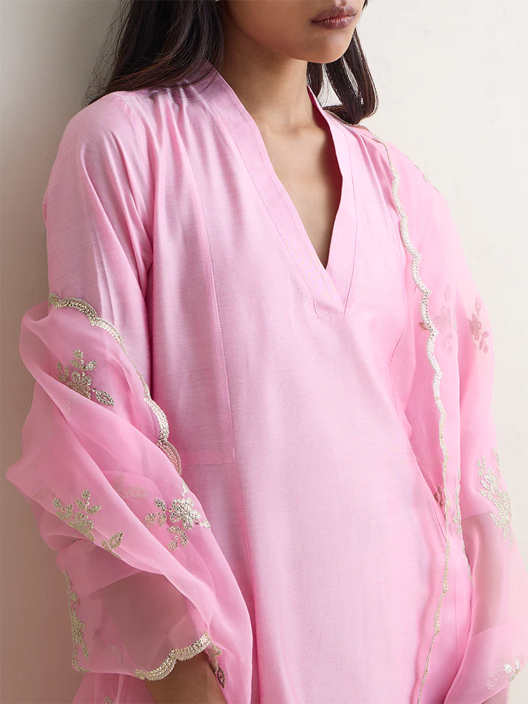 Vark Pink Solid A-Line Ethnic Set - Image 3