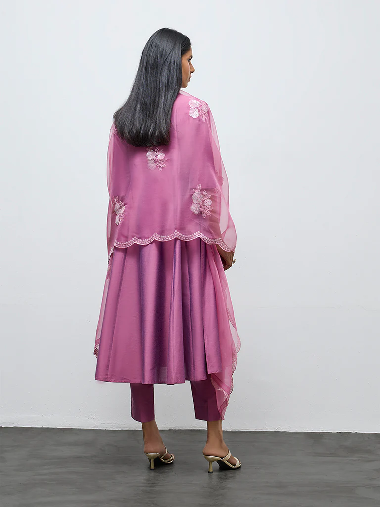 Vark Purple Solid Anarkali Ethnic Set - Image 4