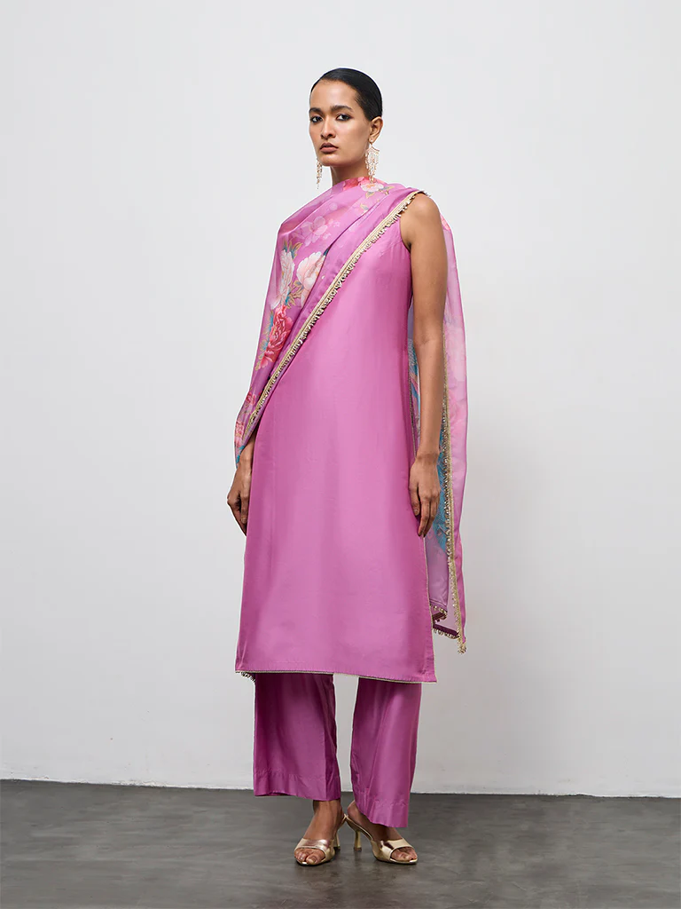 Vark Purple Solid Straight Ethnic Set