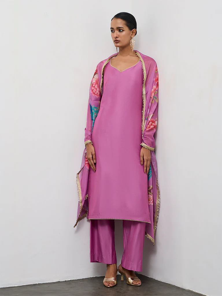 Vark Purple Solid Straight Ethnic Set - Image 2