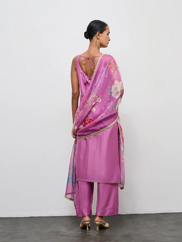 Vark Purple Solid Straight Ethnic Set - Image 4