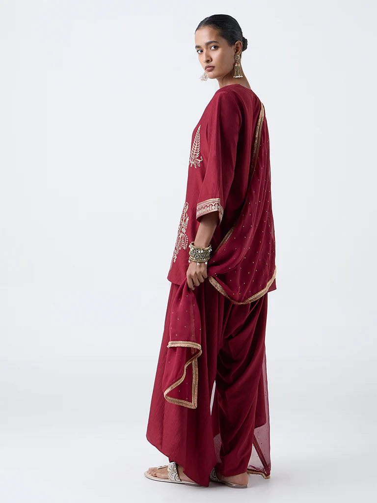 Vark Red Embroidered A-Line Ethnic Set - Image 4