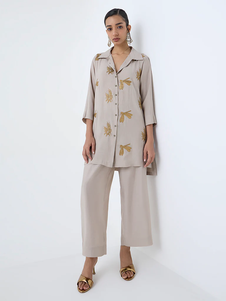 Vark Silver Embellished Co-ord Set