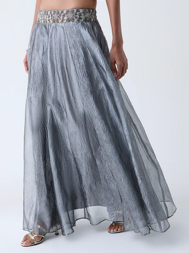 Vark Silver Textured Skirt - Image 2