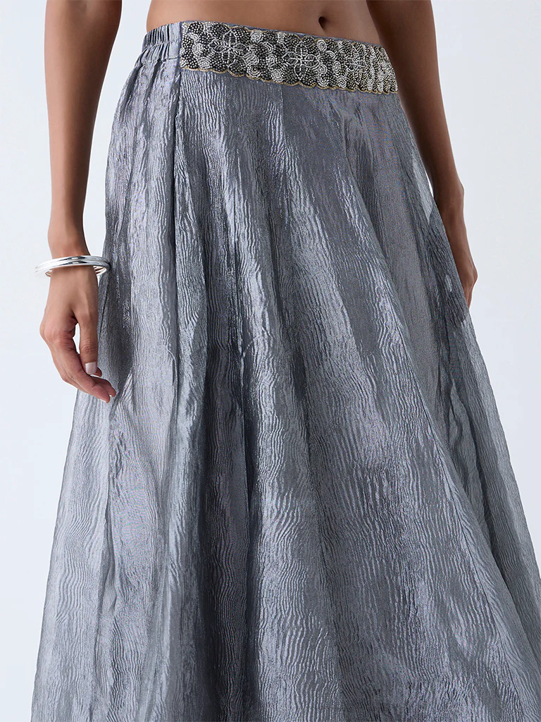Vark Silver Textured Skirt - Image 3