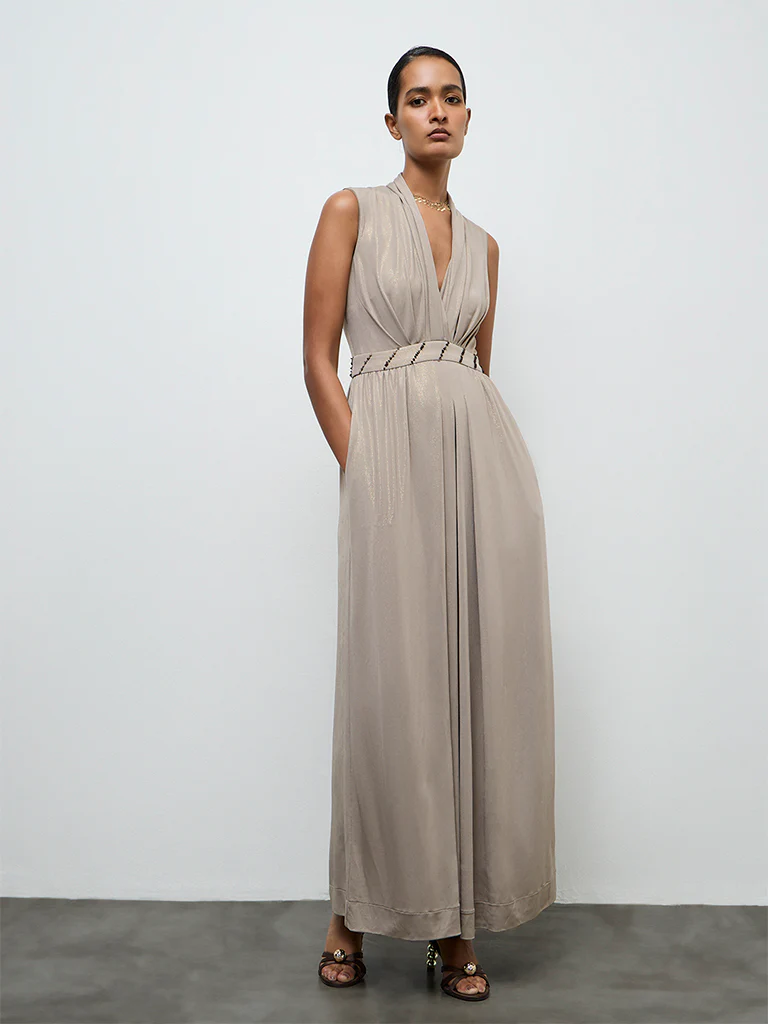 Vark Taupe Embellished Jumpsuit - Image 2