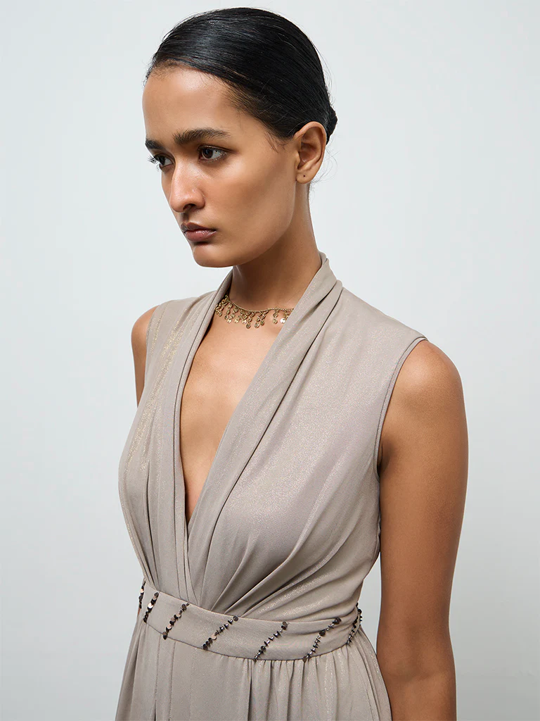 Vark Taupe Embellished Jumpsuit - Image 3