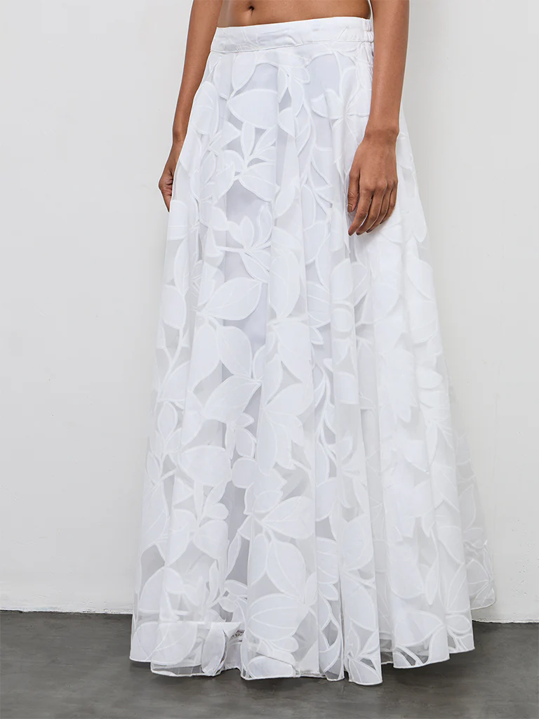 Vark White Botanical Printed Cotton-Blend Skirt - Image 2
