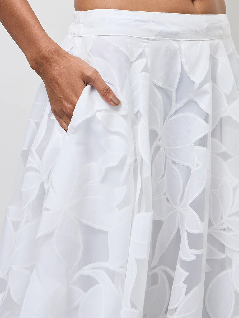 Vark White Botanical Printed Cotton-Blend Skirt - Image 3