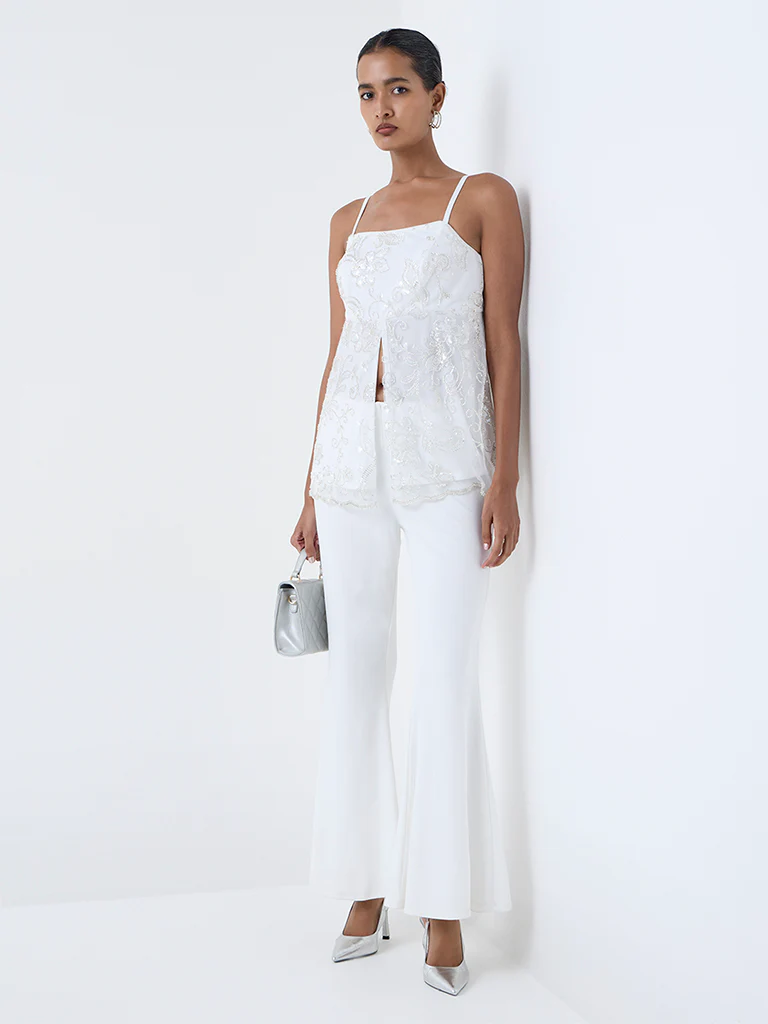 Vark White Floral Embellished Top