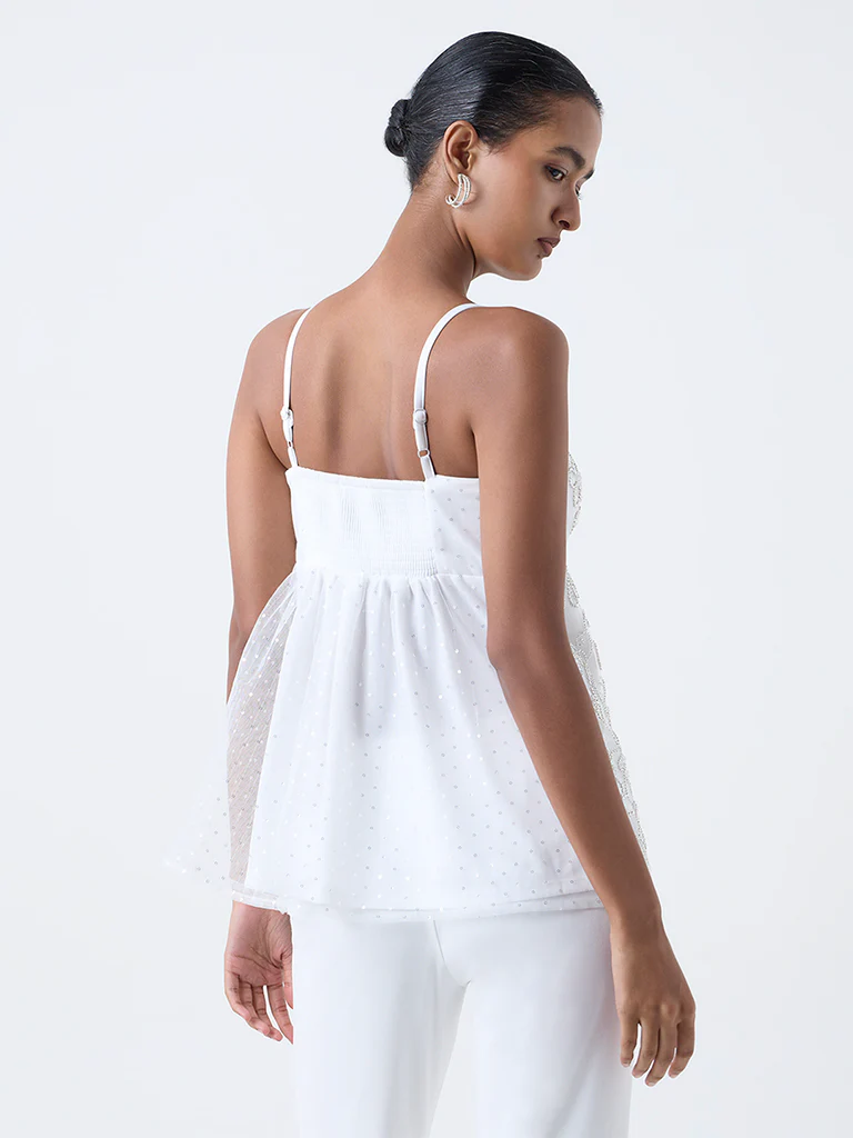 Vark White Floral Embellished Top - Image 4