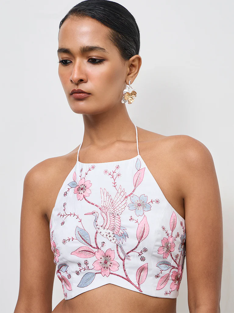 Vark White Floral Embroidered Blouse - Image 3