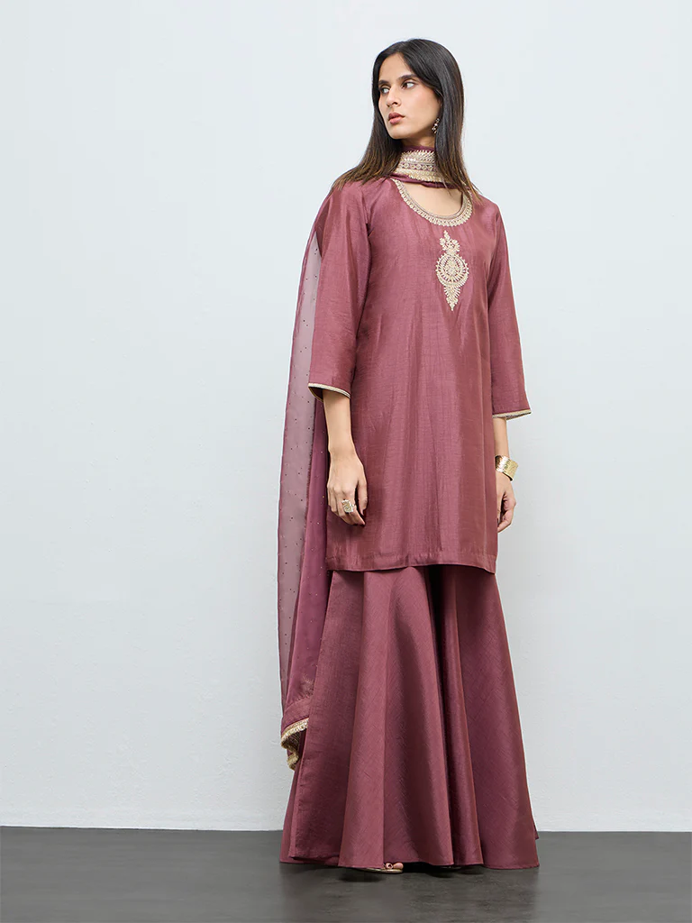 Vark Wine Embroidered A-Line Ethnic Set - Image 2