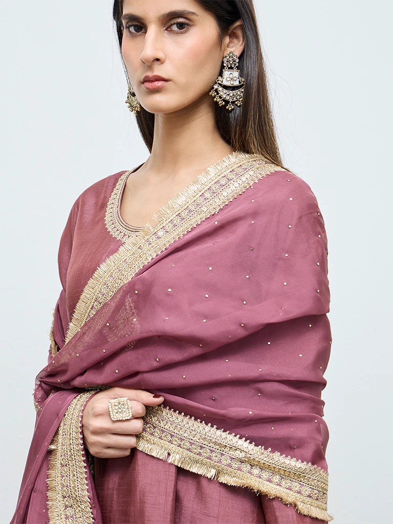 Vark Wine Embroidered A-Line Ethnic Set - Image 3