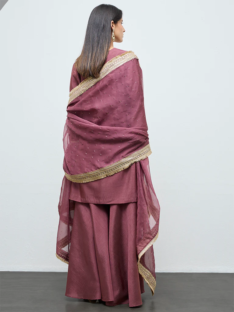 Vark Wine Embroidered A-Line Ethnic Set - Image 4
