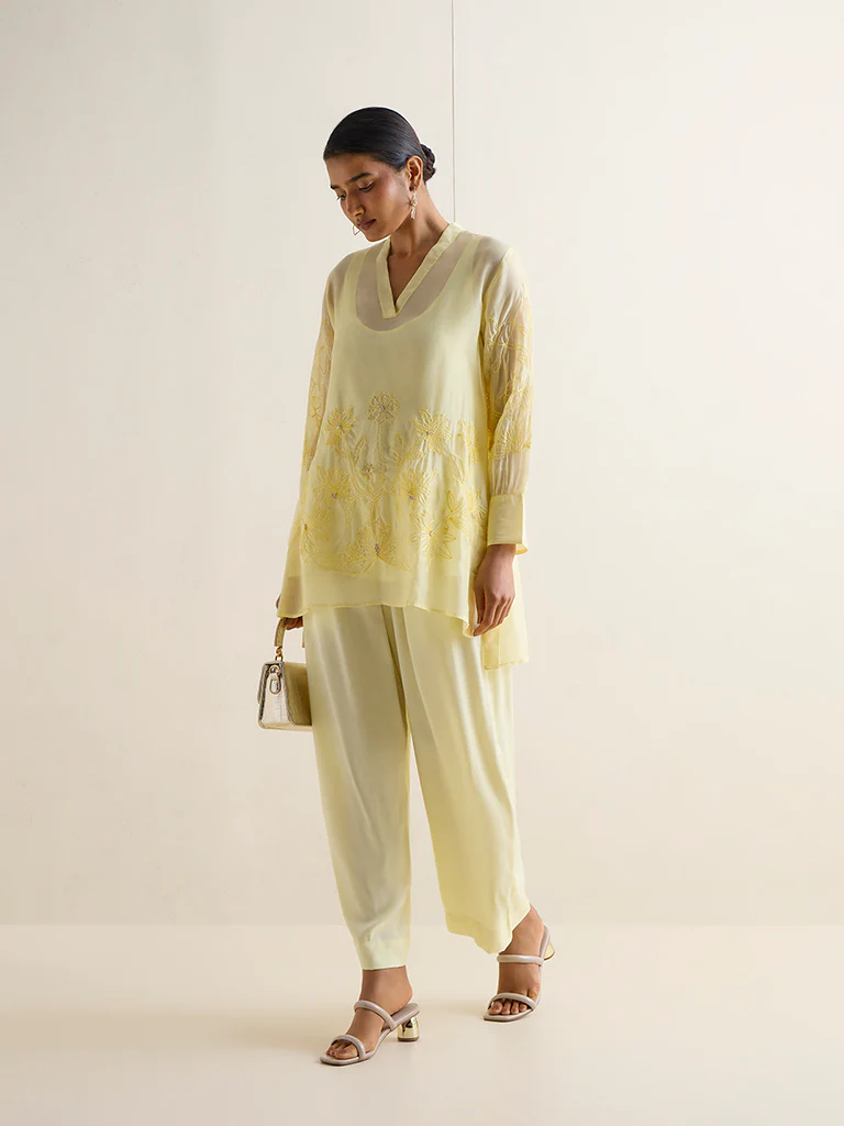 Vark Yellow Floral Embroidered Co-ord Set - Image 2