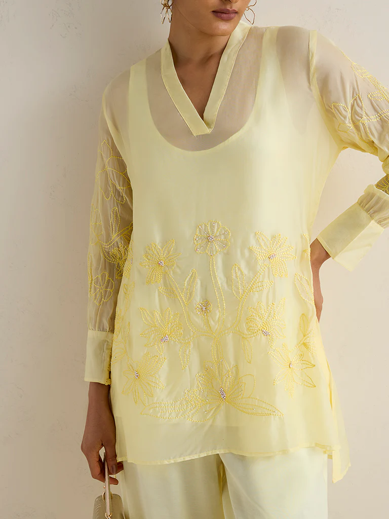 Vark Yellow Floral Embroidered Co-ord Set - Image 3