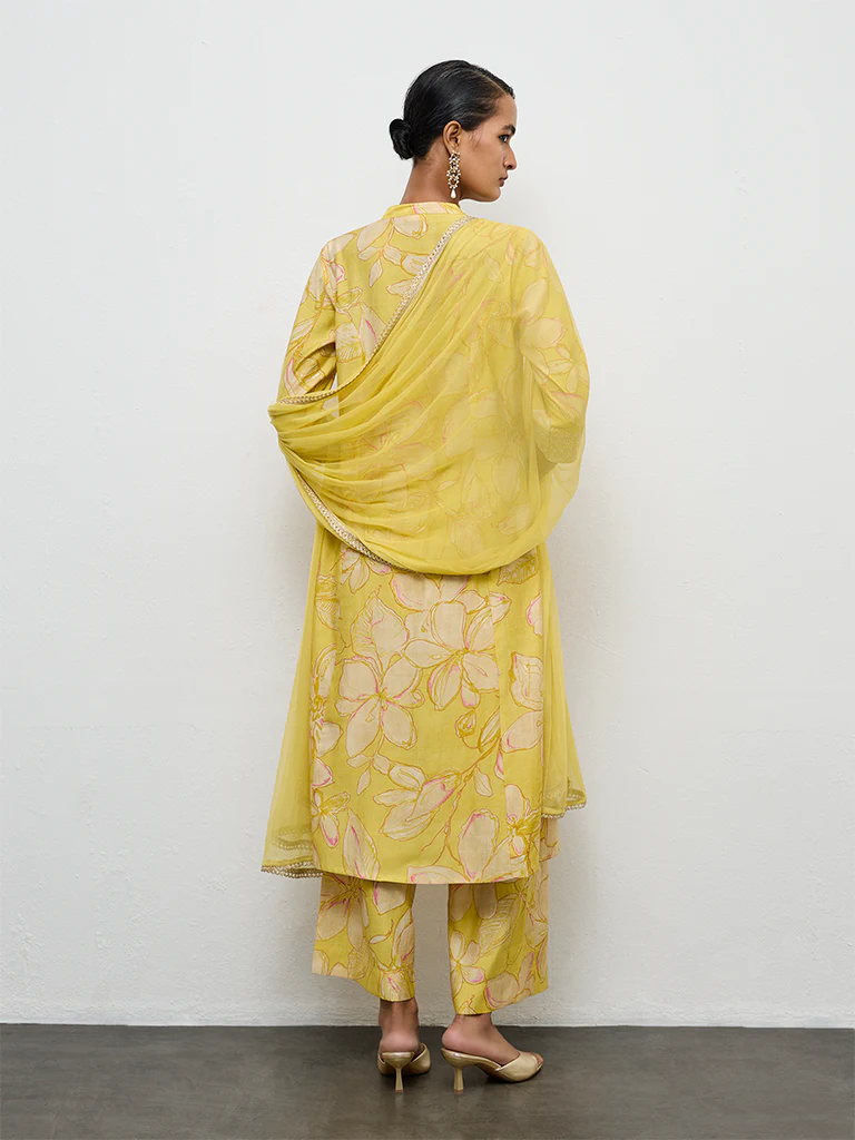 Vark Yellow Floral Pattern A-Line Ethnic Set - Image 4