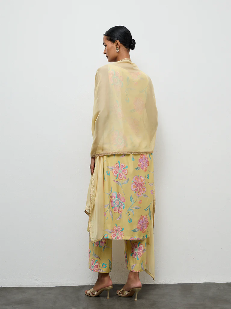 Vark Yellow Floral Printed A-Line Ethnic Set - Image 4