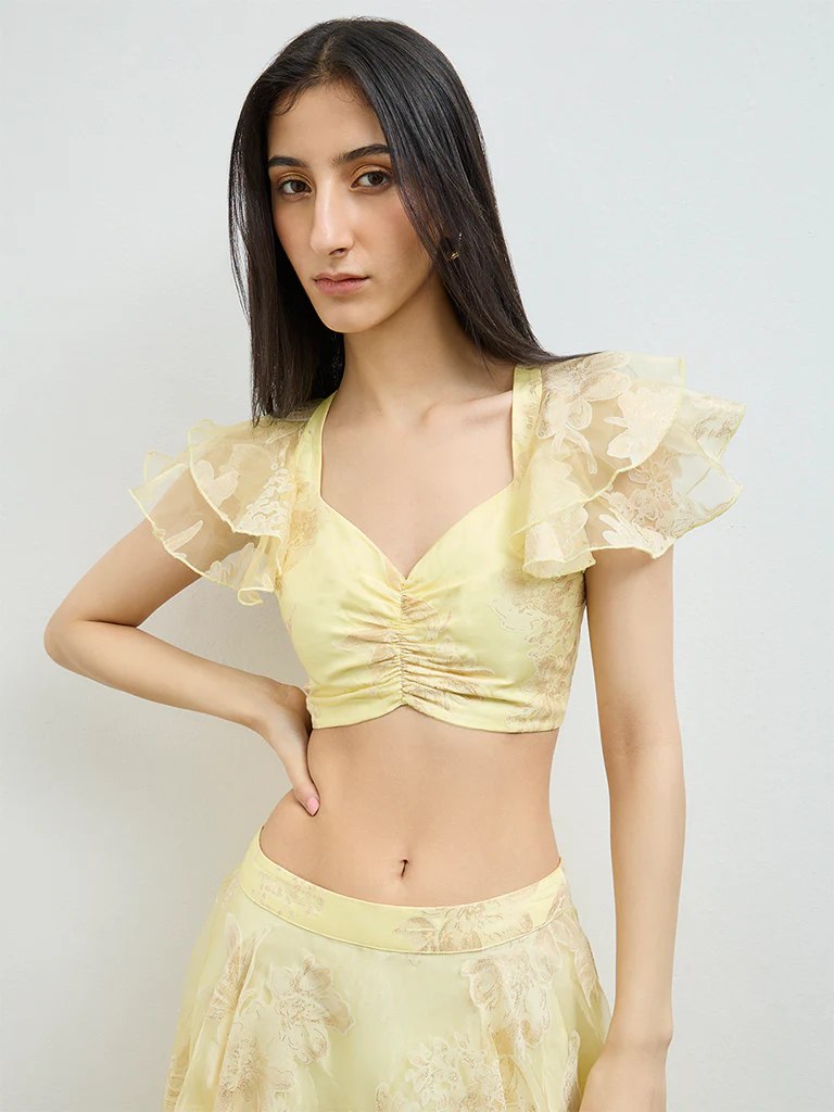 Vark Yellow Floral Ruched Top