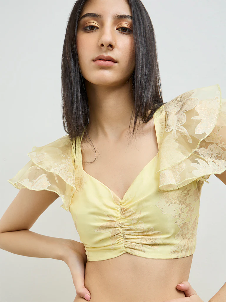 Vark Yellow Floral Ruched Top - Image 3