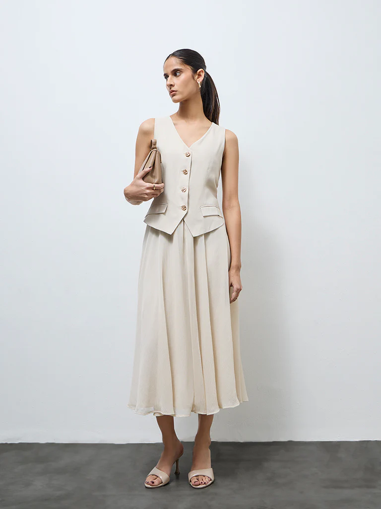 Wardrobe Beige A-line Waistcoat Dress - Image 2