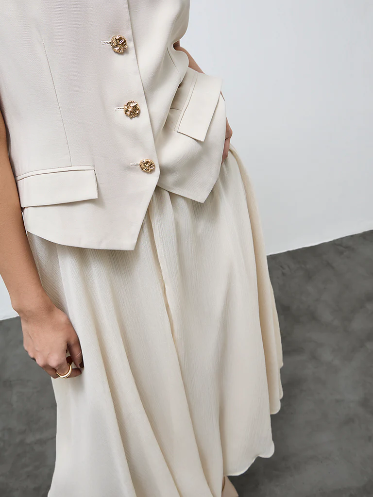 Wardrobe Beige A-line Waistcoat Dress - Image 3