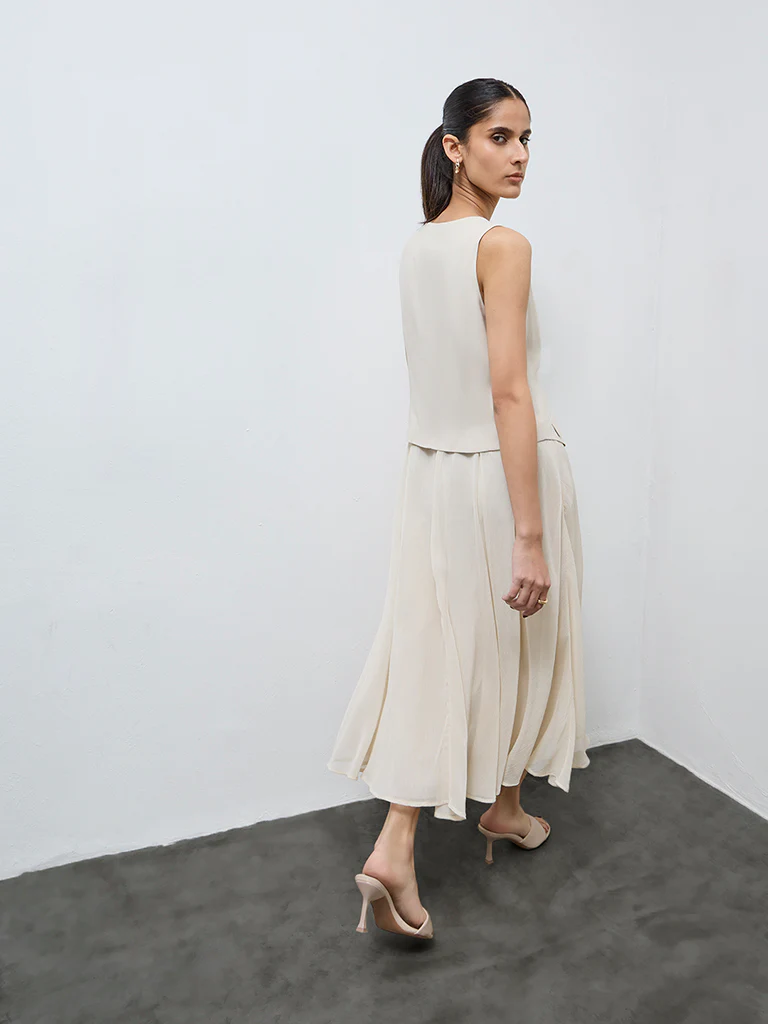 Wardrobe Beige A-line Waistcoat Dress - Image 4