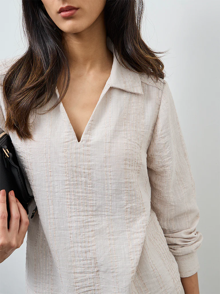 Wardrobe Beige Self-Striped Blouse - Image 3